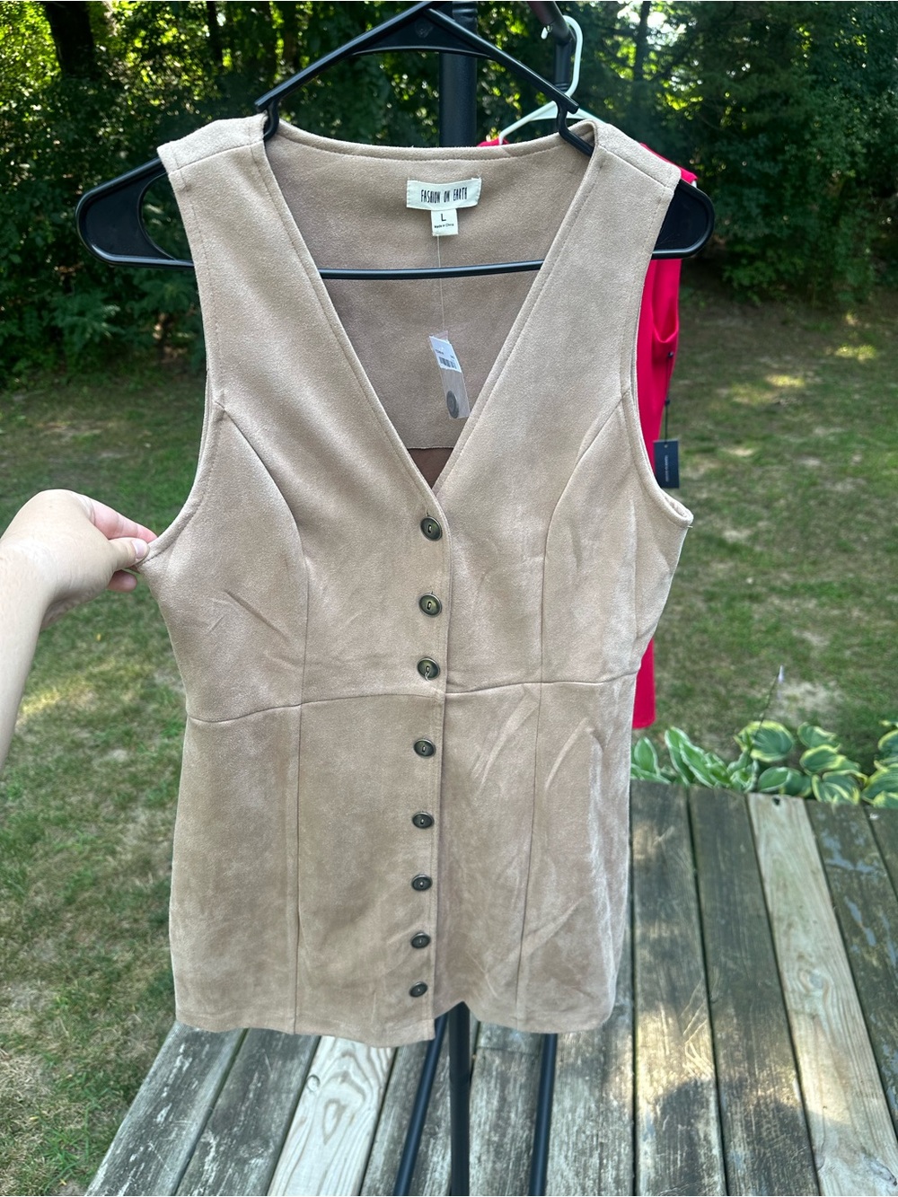 Beige Suede Button-Front Vest Dress